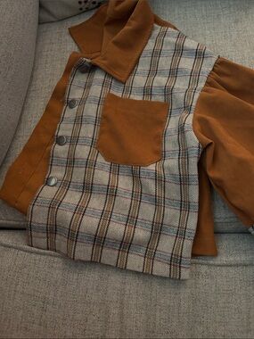 Womens boutique Plaid Panel Jacket with Mustard Corduroy Accents